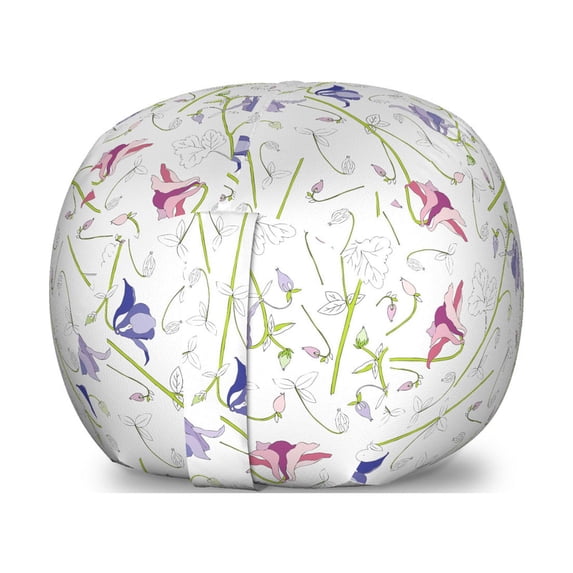Floral Storage Toy Bag Chair, Hand Drawn Aquilegia Flower Botanical Corsage in Spring Tones, Stuffed Animal Organizer Washable Bag, Small Size, Blue Violet Green, by Ambesonne