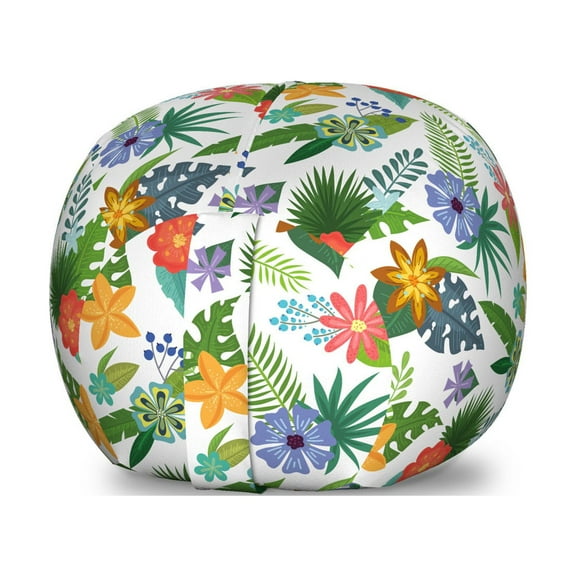 Floral Storage Toy Bag Chair, Hawaiian Composition of Colorful Flowers and Leaves Blossoming on a Plain Background, Stuffed Animal Organizer Washable Bag, Large Size, Multicolor, by Ambesonne