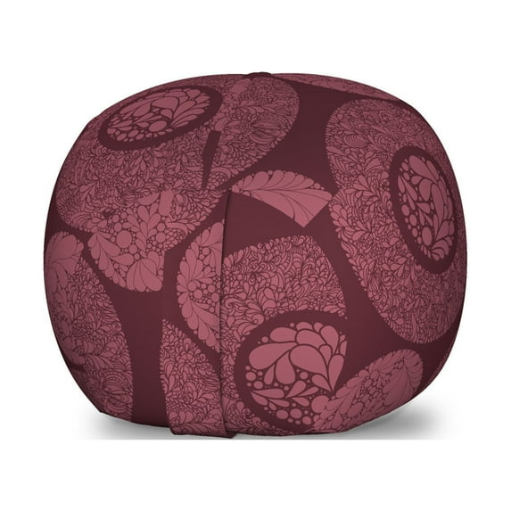 Floral Storage Toy Bag Chair, Mandala Motif Inspired Oriental Round Flower Petals Leaves Ethnic Folk, Stuffed Animal Organizer Washable Bag, Small Size, Dark Fuchsia Dried Rose, by Ambesonne