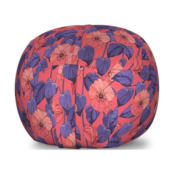 Floral Storage Toy Bag Chair, Meadow Blossoms Revival Hydrangea and Mallows Rural Shabby Bouquets Pattern, Stuffed Animal Organizer Washable Bag, Small Size, Coral Blue Violet, by Ambesonne