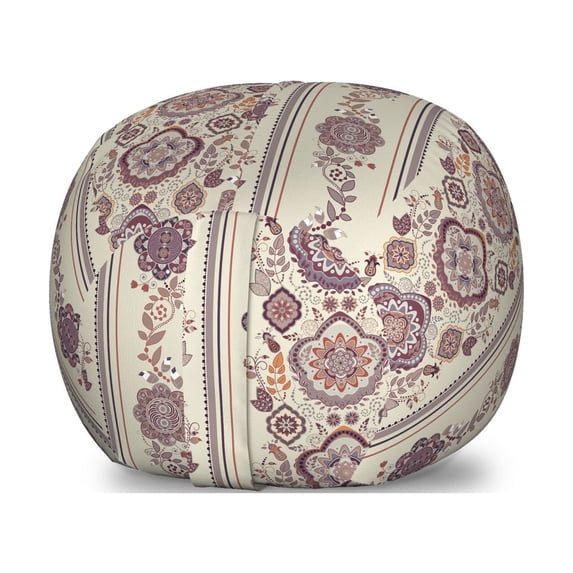 Floral Storage Toy Bag Chair, Middle Eastern Ottoman Medieval Ornamental Pattern, Stuffed Animal Organizer Washable Bag, Small Size, Eggshell Dried Rose, by Ambesonne