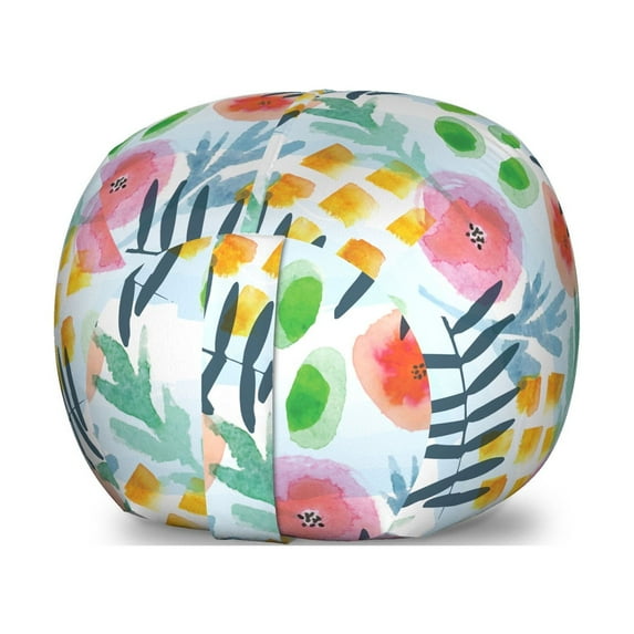 Floral Storage Toy Bag Chair, Modern Brushstroke Flowers in Watercolor Painbrush Effects Girls Playroom Paint, Stuffed Animal Organizer Washable Bag, Large Size, Multicolor, by Ambesonne