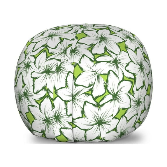 Floral Storage Toy Bag Chair, Nature Themed Pattern with Outline Tropical Flower Petals, Stuffed Animal Organizer Washable Bag, Small Size, Apple Green Olive Green, by Ambesonne