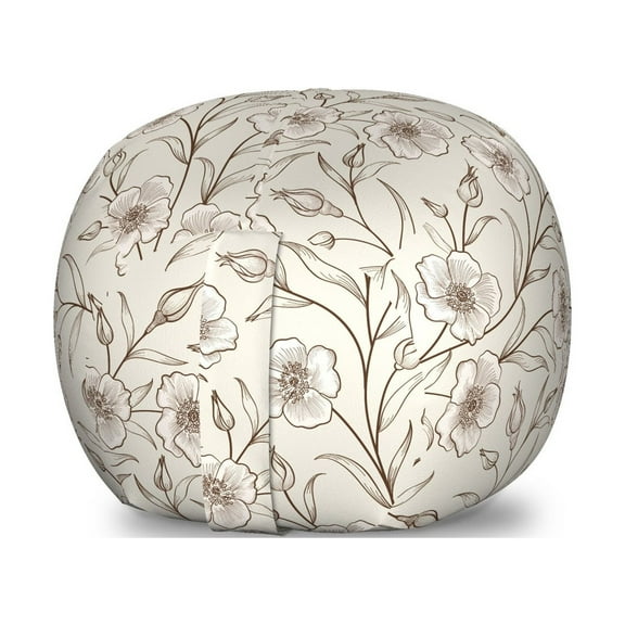 Floral Storage Toy Bag Chair, Outline Drawings of Buds and Flower Petals Branches, Stuffed Animal Organizer Washable Bag, Large Size, Dark Rosewood Pale Tan, by Ambesonne