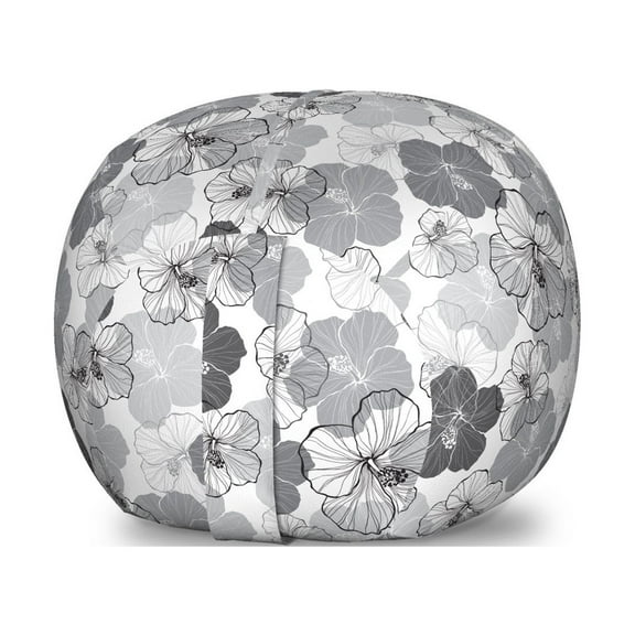 Floral Storage Toy Bag Chair, Overview of Hibiscus Flower Silhouettes, Stuffed Animal Organizer Washable Bag, Small Size, Purpleblue Pale Taupe, by Ambesonne