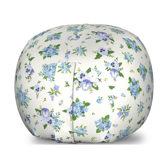Floral Storage Toy Bag Chair, Pansies Bluebells Plumbagos and Forget-me-not Spring Blossoms, Stuffed Animal Organizer Washable Bag, Large Size, Blue Ivory and Lavender, by Ambesonne