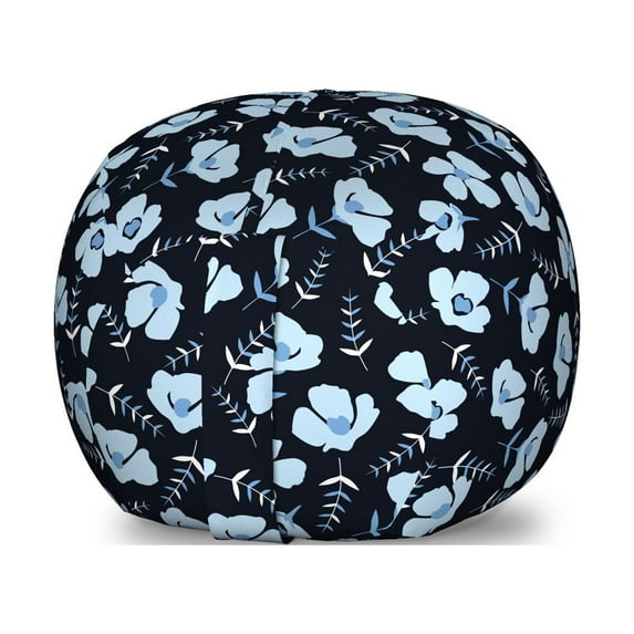 Floral Storage Toy Bag Chair, Pastel Daisy Iris Gardening Beauty Flower Perennial Plants Botanical, Stuffed Animal Organizer Washable Bag, Large Size, Dark Indigo Pale Blue, by Ambesonne
