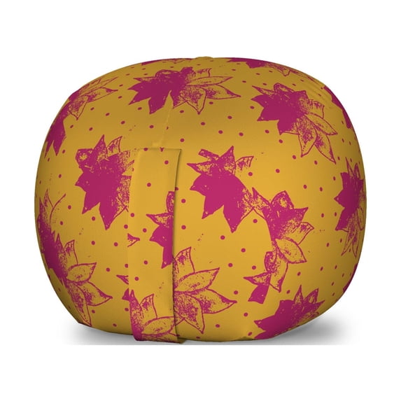 Floral Storage Toy Bag Chair, Pastel Grunge Toned Flower Petals Perennial Vintage Polka Dots Design, Stuffed Animal Organizer Washable Bag, Large Size, Dark Magenta and Apricot, by Ambesonne