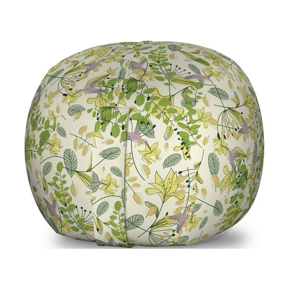 Floral Storage Toy Bag Chair, Pastel Shade Colors of Spring Nature Awakening Theme with Humming Bird on Branches, Stuffed Animal Organizer Washable Bag, Small Size, Multicolor, by Ambesonne