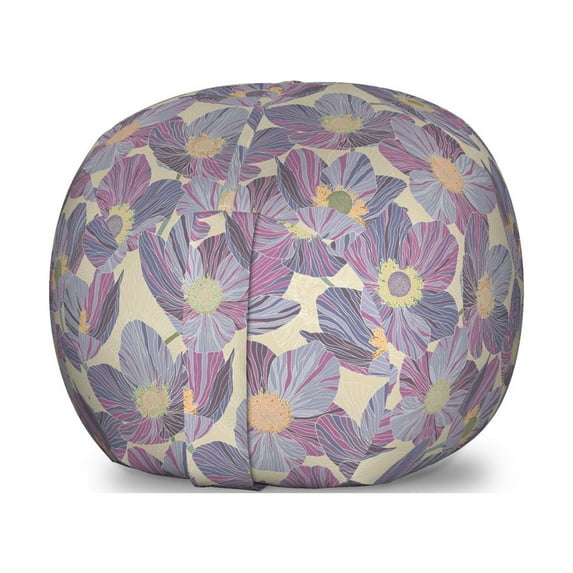 Floral Storage Toy Bag Chair, Pastel and Violet Tone Style Vintage Flowers on a Beige Background Blooming Elements, Stuffed Animal Organizer Washable Bag, Large Size, Multicolor, by Ambesonne