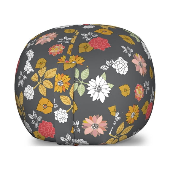 Floral Storage Toy Bag Chair, Pattern with Blooming Japanese Flowers in Many Colors Folkloric Botanical Theme, Stuffed Animal Organizer Washable Bag, Large Size, Multicolor, by Ambesonne