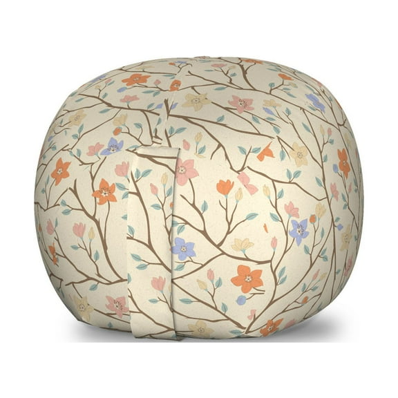 Floral Storage Toy Bag Chair, Pointed Petals Flowers on Twigs Leaves Buds in Pastel Tender Tones, Stuffed Animal Organizer Washable Bag, Small Size, Pale Mustard Multicolor, by Ambesonne