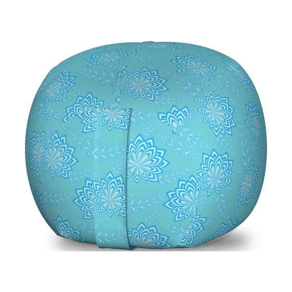 Floral Storage Toy Bag Chair, Pointy Petals Flowers Leaves in Vivid Aquatic Tones, Stuffed Animal Organizer Washable Bag, Small Size, Sky Blue Seafoam, by Ambesonne
