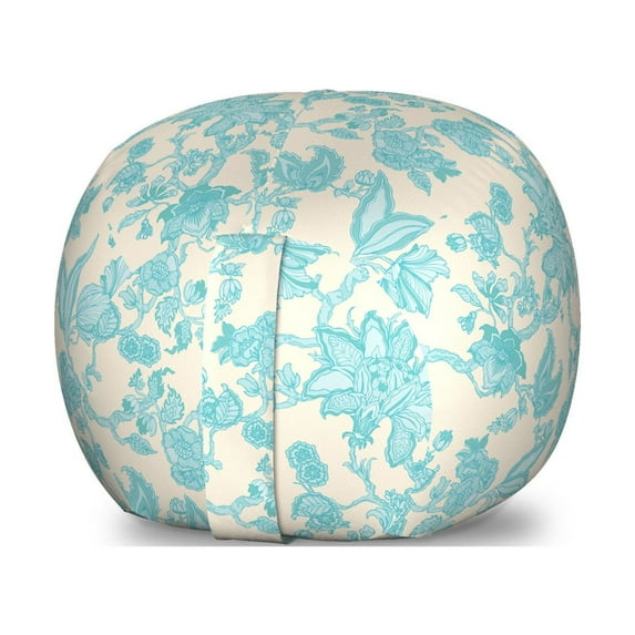 Floral Storage Toy Bag Chair, Print of Oriental Style Detailed Flowers and Motifs Blossoming Naturally, Stuffed Animal Organizer Washable Bag, Large Size, Champagne Pale Blue, by Ambesonne