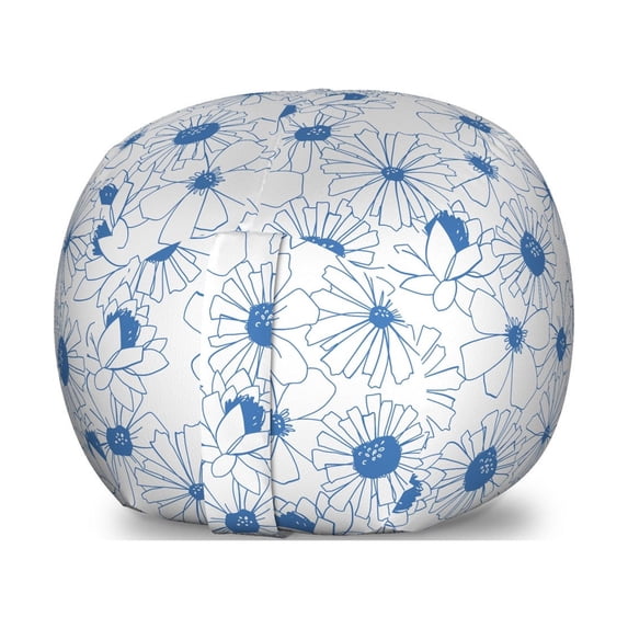 Floral Storage Toy Bag Chair, Repetitive Bold Hand Drawn Nectar Flower Petals Sunflower Inspired Botany Print, Stuffed Animal Organizer Washable Bag, Large Size, Sea Blue White, by Ambesonne