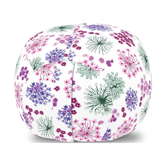 Floral Storage Toy Bag Chair, Romantic Different Spring Garden Blooming Flowers Drawing on Plain Backdrop, Stuffed Animal Organizer Washable Bag, Small Size, White Multicolor, by Ambesonne