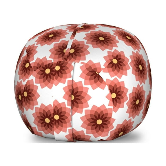 Floral Storage Toy Bag Chair, Simplistic Petals with Geometric Elements Circle and Teardrop Shape, Stuffed Animal Organizer Washable Bag, Large Size, Coral Dried Rose, by Ambesonne