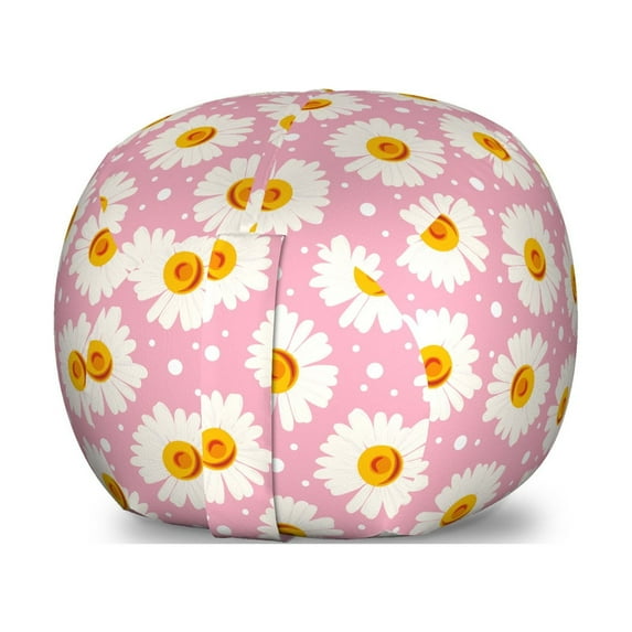 Floral Storage Toy Bag Chair, Spring Theme Daisy Flowers Pattern Along Small Circles in Soft Colors, Stuffed Animal Organizer Washable Bag, Large Size, Pale Pink Orange White, by Ambesonne