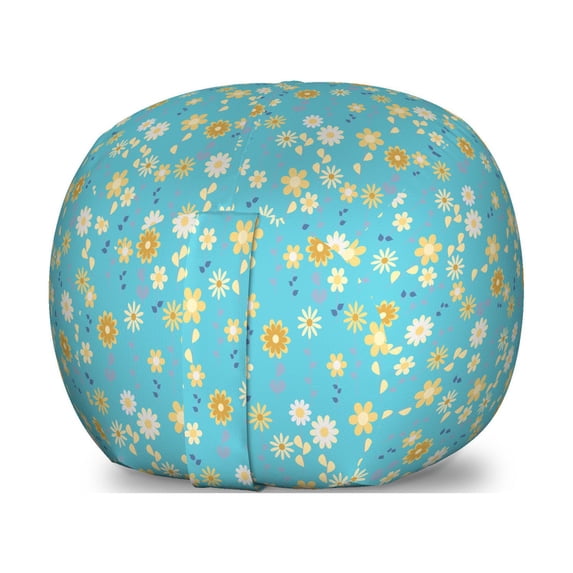 Floral Storage Toy Bag Chair, Theme Design Flowers on Stems Pattern Energetic Spring, Stuffed Animal Organizer Washable Bag, Small Size, Aqua Multicolor, by Ambesonne