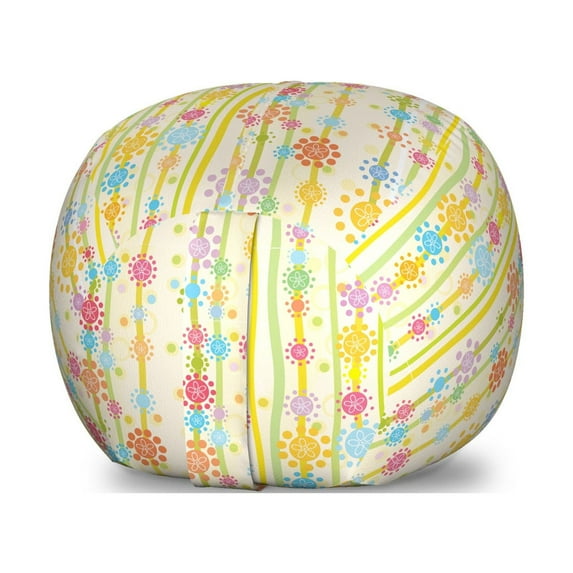 Floral Storage Toy Bag Chair, Vertical Lines with Colorful Cartoon Style Flowers and Dots Girls Fun, Stuffed Animal Organizer Washable Bag, Large Size, Multicolor, by Ambesonne