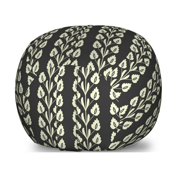 Floral Storage Toy Bag Chair, Vertical Wavy Lines of Flourishing Spring Leaves on Branch Wavy Pattern Image, Stuffed Animal Organizer Washable Bag, Large Size, Black and White, by Ambesonne
