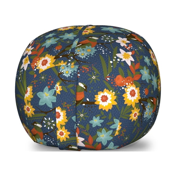 Floral Storage Toy Bag Chair, Vintage Birds Blossoms Art Abstract Arrangement with Berries Print, Stuffed Animal Organizer Washable Bag, Small Size, Multicolor, by Ambesonne