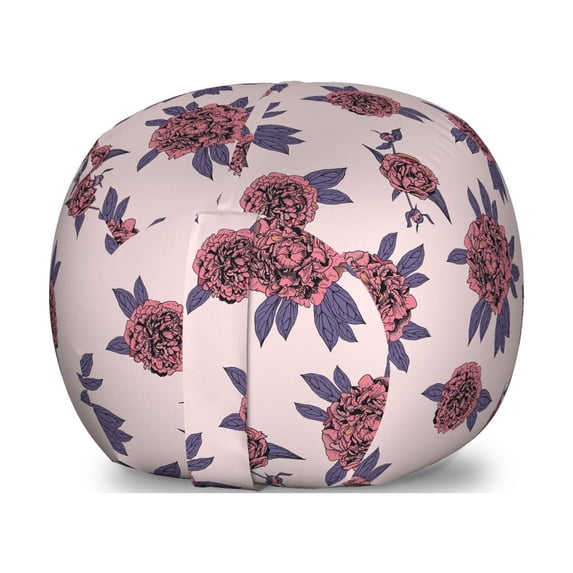 Floral Storage Toy Bag Chair, Vintage Grown Peony Flowers with Leaves in Continuous Pattern, Stuffed Animal Organizer Washable Bag, Small Size, Blush Pale Eggplant, by Ambesonne