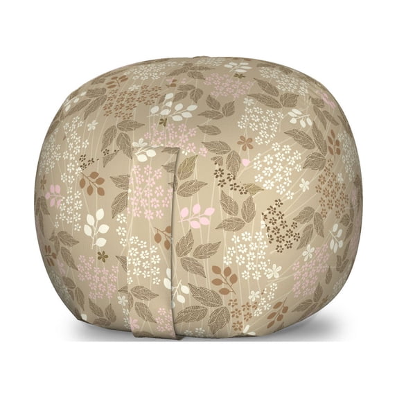 Floral Storage Toy Bag Chair, Vintage Leaves Daisy Silhouettes Ornate Environment Elements Romantic Pattern, Stuffed Animal Organizer Washable Bag, Large Size, Tan Pink Cream, by Ambesonne