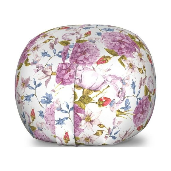 Floral Storage Toy Bag Chair, Vintage Pastel Spring Scene with Hydrangea Blooms Garden Therapy Showy Birds Image, Stuffed Animal Organizer Washable Bag, Large Size, Multicolor, by Ambesonne