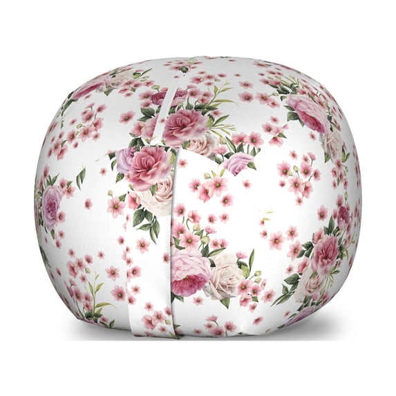 Floral Storage Toy Bag Chair, Vintage Style Blossoming Romantic Flower Arrangements Garden Art, Stuffed Animal Organizer Washable Bag, Large Size, Dried Rose Green, by Ambesonne
