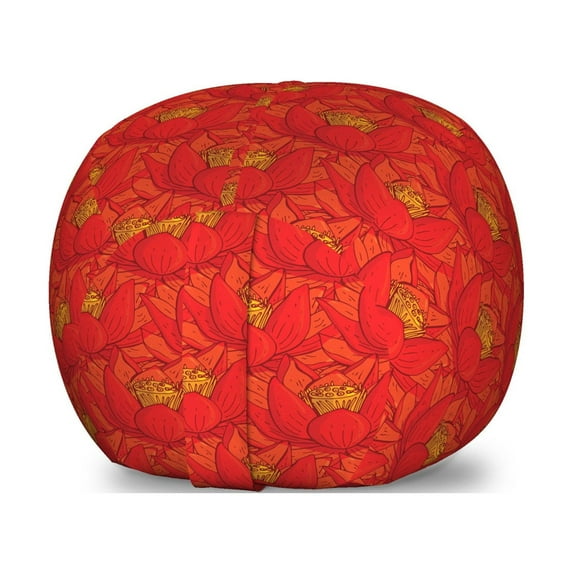Floral Storage Toy Bag Chair, Warm Colored Pattern Along Tropical Flowers Repetitive Design Print, Stuffed Animal Organizer Washable Bag, Small Size, Vermilion and Burgundy, by Ambesonne