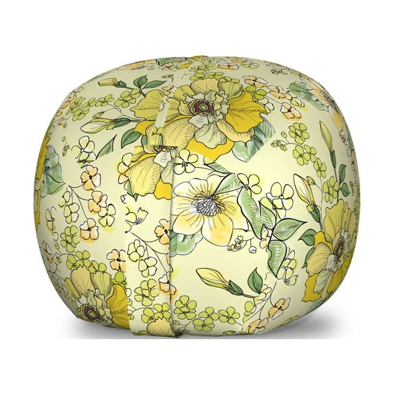 Floral Storage Toy Bag Chair, Watercolor Style Illustration of Rhythmic Blossoms in Pastel Colors, Stuffed Animal Organizer Washable Bag, Small Size, Pastel Green Multicolor, by Ambesonne