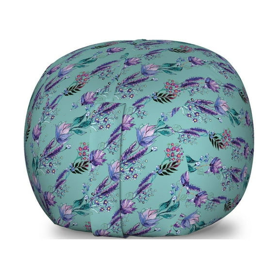 Floral Storage Toy Bag Chair, Watercolor Style Leaves Chinoiserie Modernized Rhythmic Illustration, Stuffed Animal Organizer Washable Bag, Small Size, Pale Teal Dark Magenta, by Ambesonne