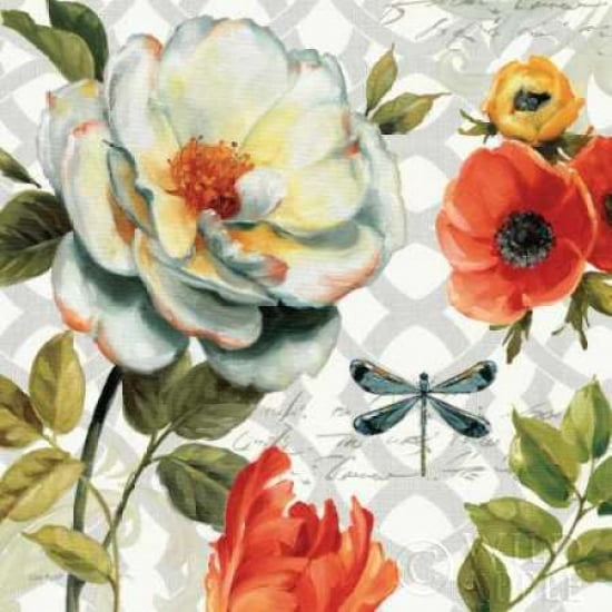 Floral Story II on Grey Canvas Art - Lisa Audit (24 x 24)