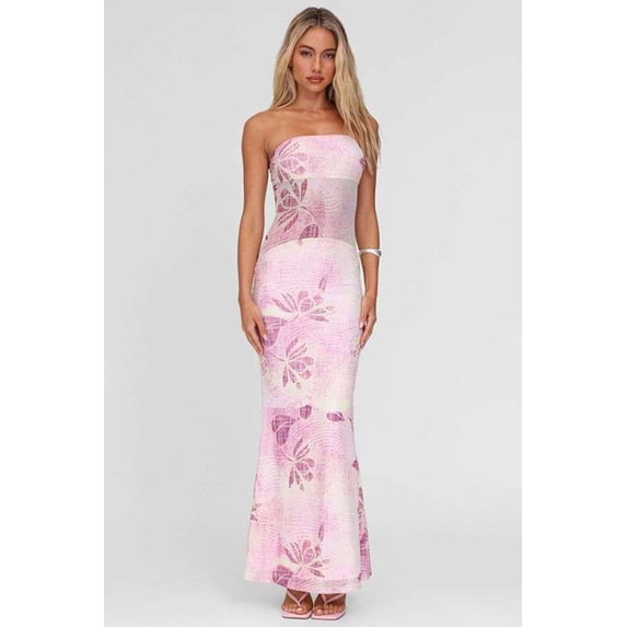 Floral Strapless Maxi Dress (S, Pink)