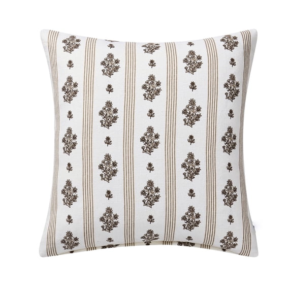 Boho Floral Striped Throw Pillow 18x18, Vintage Floral Stripe Decorative Throw Pillow ,Spring Summer Boho Decorative Throw Pillow,Boho Outdoor Farmhouse Decoration for Sofa Couch Bed Cushion
