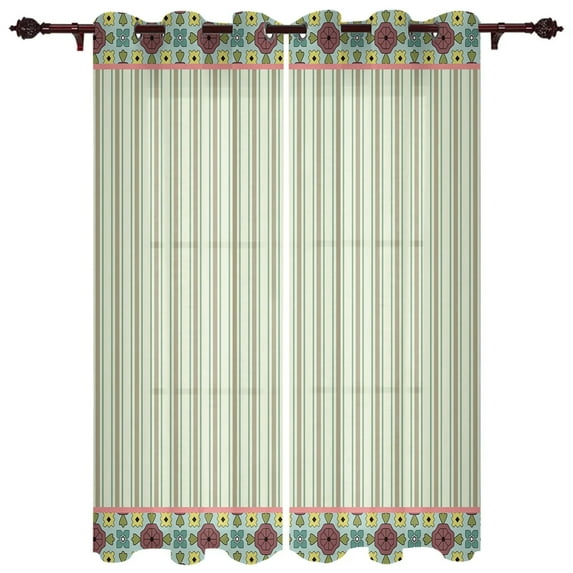 Floral Stripes Curtains for Bedroom Living Room Window Curtain Treatments Blinds Kitchen Home Decor