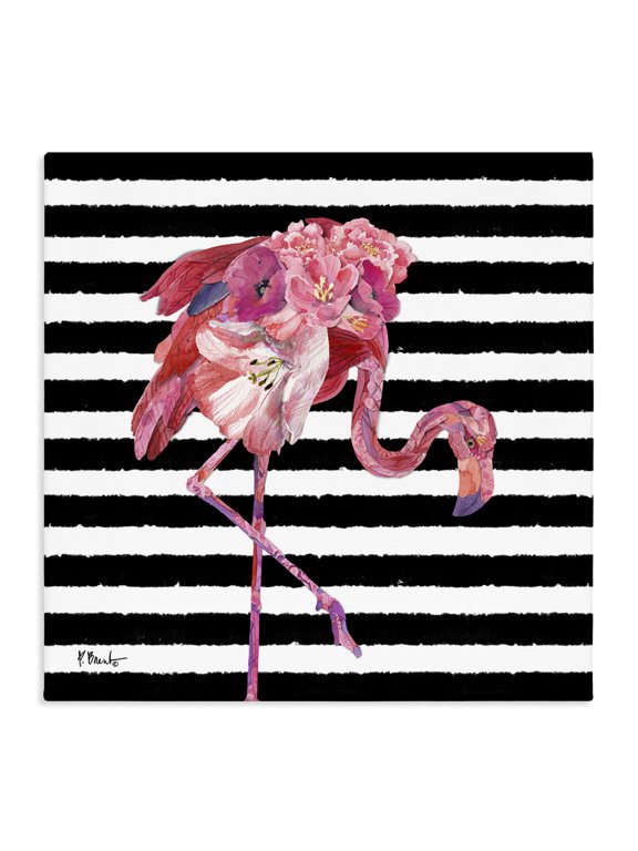 Industries Glam Floral Stripes Flamingo Bird Canvas Art, 24 x 24, by Paul Brent