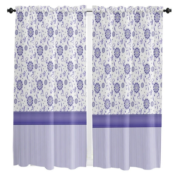 Floral Stripes Geometric Purple Curtain Home Decoration Living Room Short Curtains Window Treatments For Kitchen Bedroom