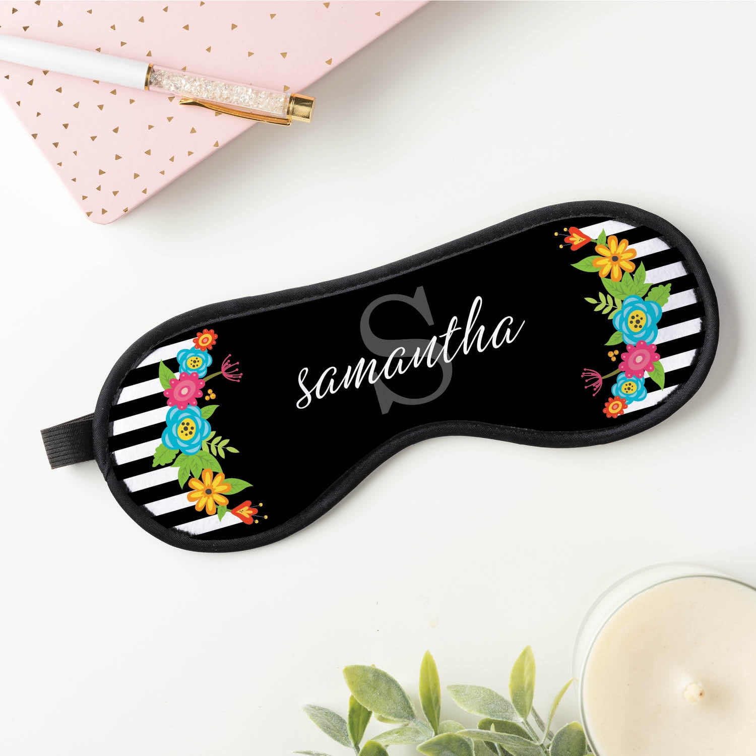 Floral Stripes Personalized Sleep Mask