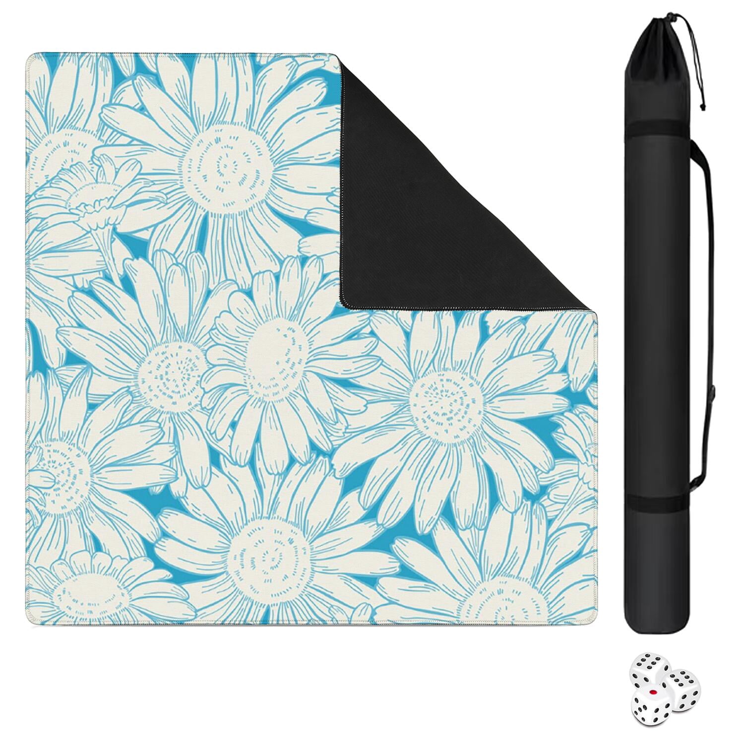 Floral Style Rubber Gaming Mat 31.5 Inch Square Non-Slip Feature Keeps Mat Secure During Mahjong and Board Game Sessions