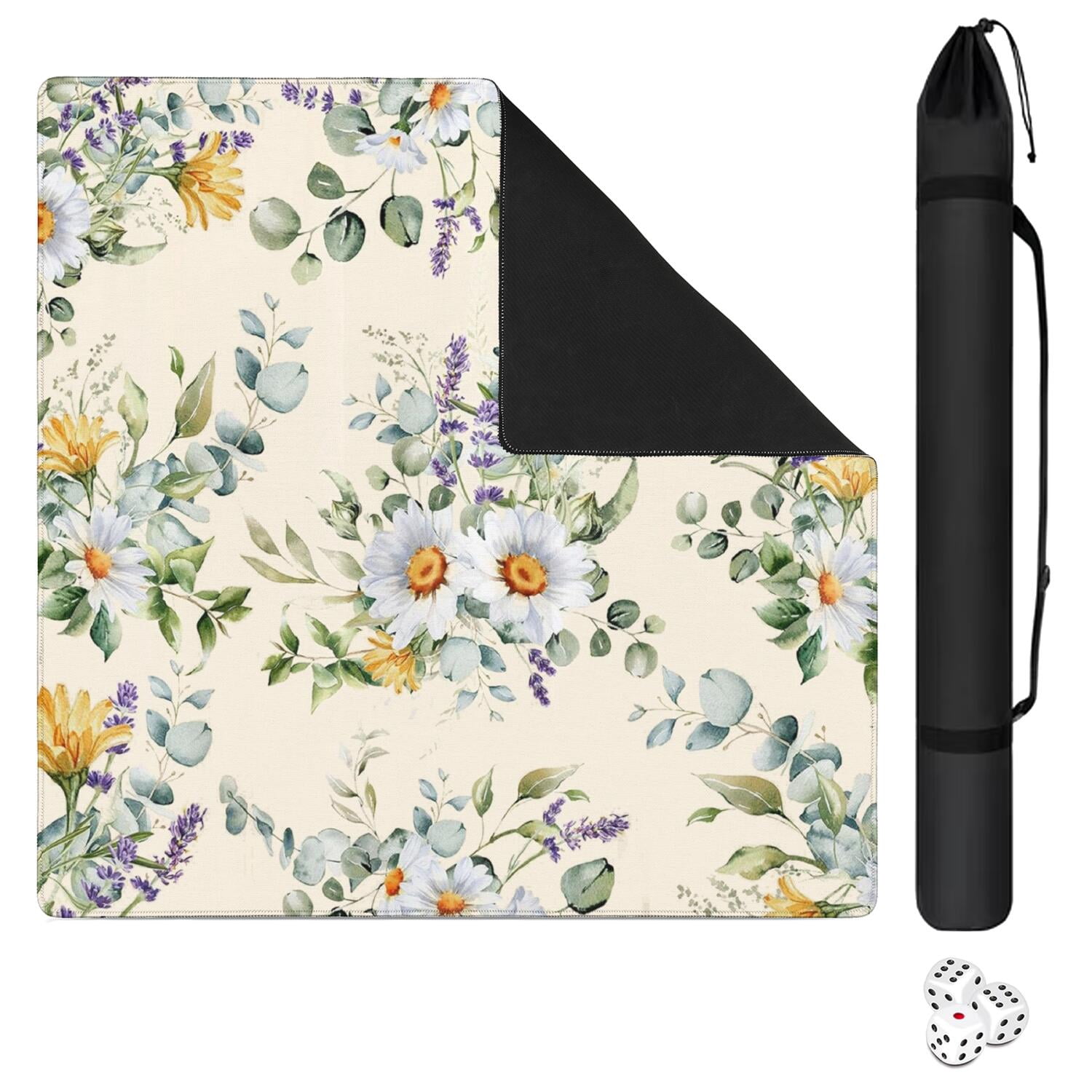 Floral Style Table Cover for Games 31.5 Inch Square Rubber Mat with Anti-Slip Texture Great for Mahjong and Board Games