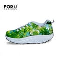 Floral Style Women Casual Swing Shoes 3D Green Leaves Printing Slimming