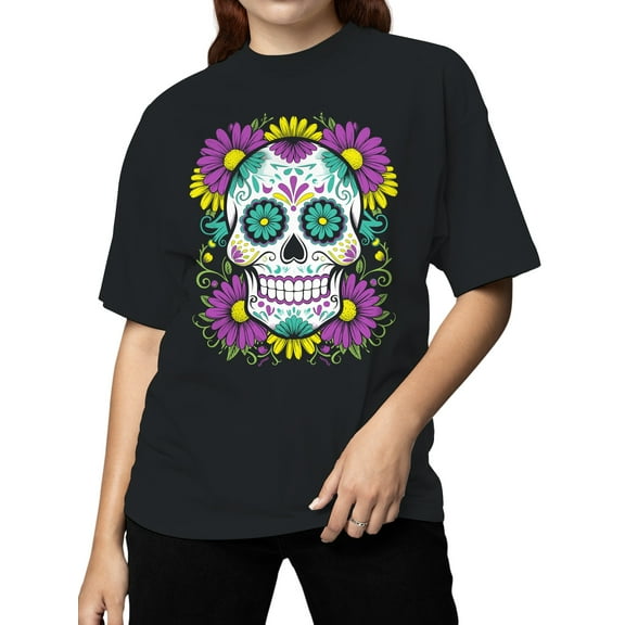 Floral Sugar Skull Decor Women's T-shirt