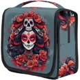 Floral Sugar Skull Travel Toiletry Bag with Hanging Hook, Waterproof