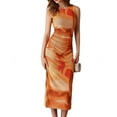 thumbnail image 1 of Floral Summer Dresses for Women Bodycon Sleeveless Midi Dress Side Slit Wedding Cocktail Party Dresses Orange Color M, 1 of 9