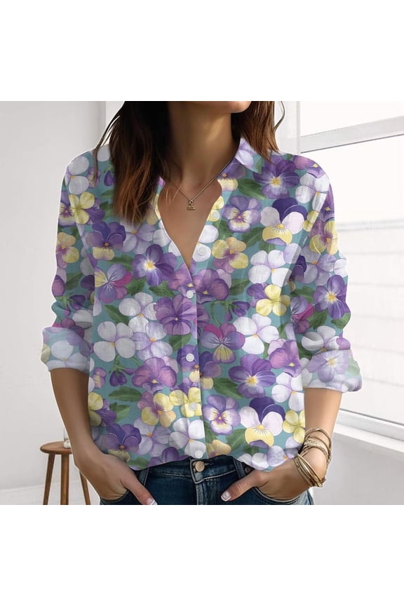 Floral Summer Linen-Look Shirt, Cottagecore Blouses Tops, Nature Love Casual Shirt, Gardening Women Shirt, Boho Shirt, Summer Gift For Her