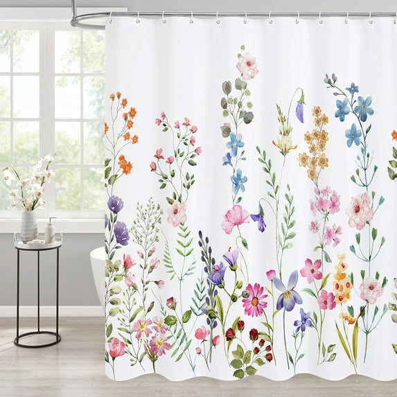 Floral Summer Shower Curtain, Flower Fabric Cloth Shower Curtains for Rustic Vintage Bathroom Decor, Spring Plant Shower Curtains with Watercolor Chic Cosmos, 72x72