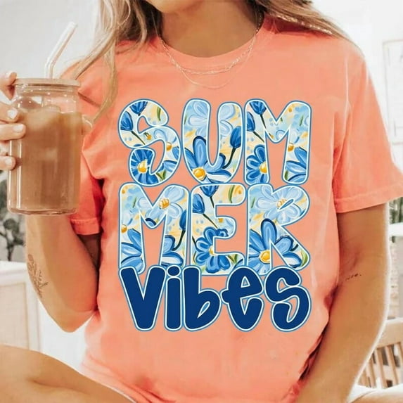 Floral Summer T-Shirt, Beach Life Tee, Neon Trendy Summer Vibes Shirt, Vitamin Sea Graphic Tee, Lake Pool Distressed Beach Shirt
