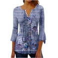 thumbnail image 1 of Floral Summer Tops for Women Tunic Tops V-neck 3/4 Lace Sleeve Pleated Button Casual Print Top, 1 of 5